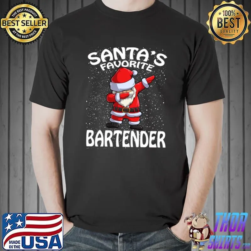 Best Santa's Favorite Bartender Christmas T-Shirt Unisex