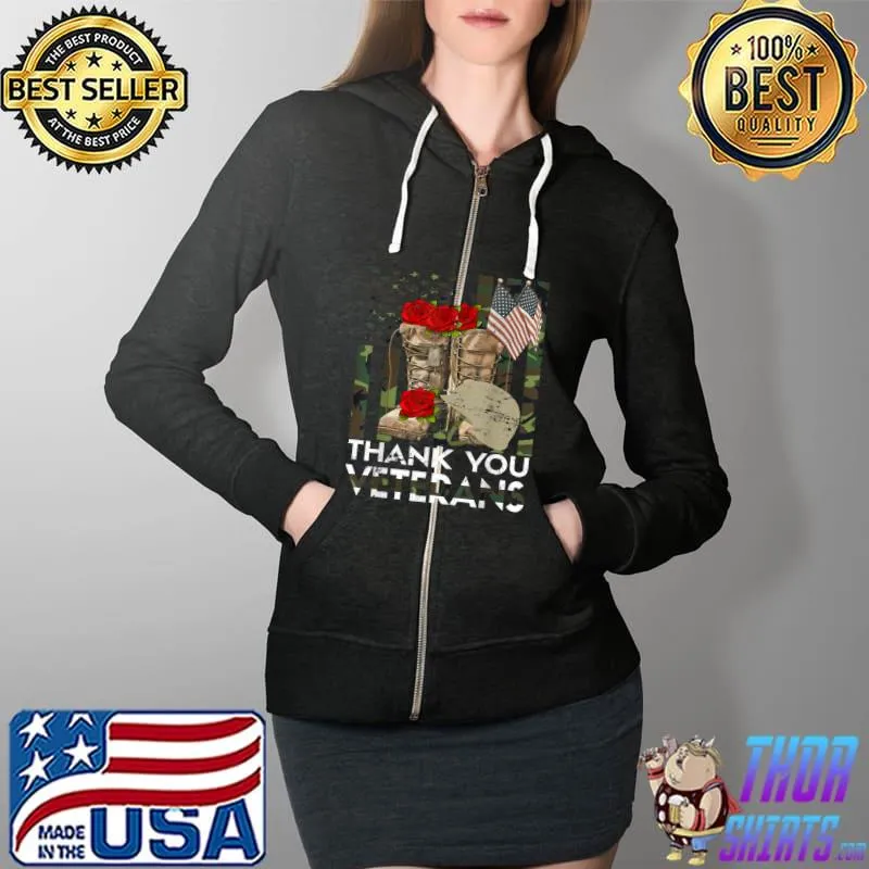 Best Thank you Veterans American Flag Proud Veteran Combat Boots T-Shirt Full Zip Hooded