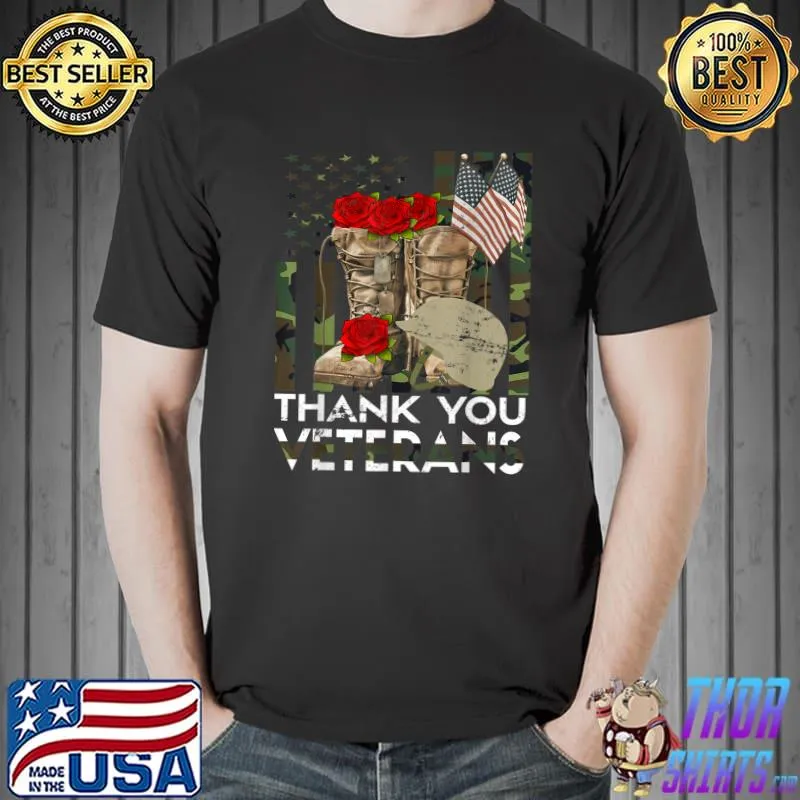 Best Thank you Veterans American Flag Proud Veteran Combat Boots T-Shirt Unisex