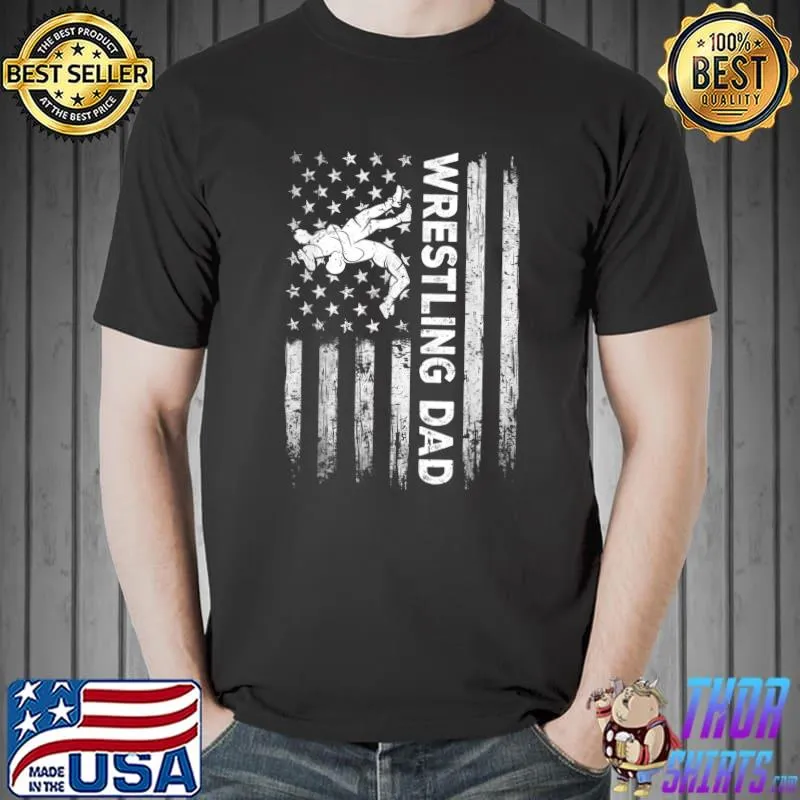 Best Vintage Wrestling Dad USA Flag Retro Fathers Day Daddy Papa T-Shirt