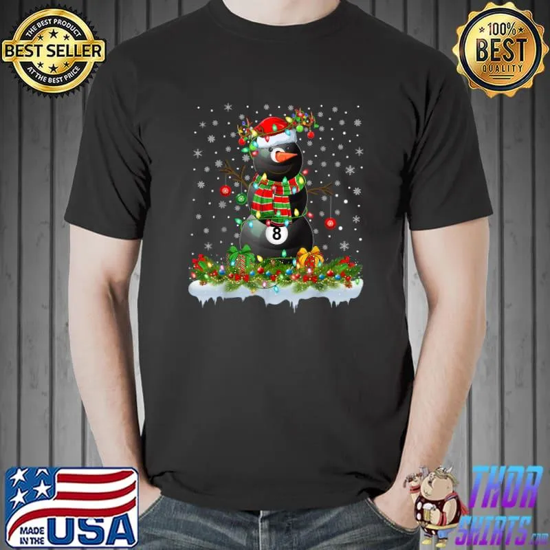 Billiards Xmas Lighting Funny Snowman Billiards Christmas T-Shirt Unisex
