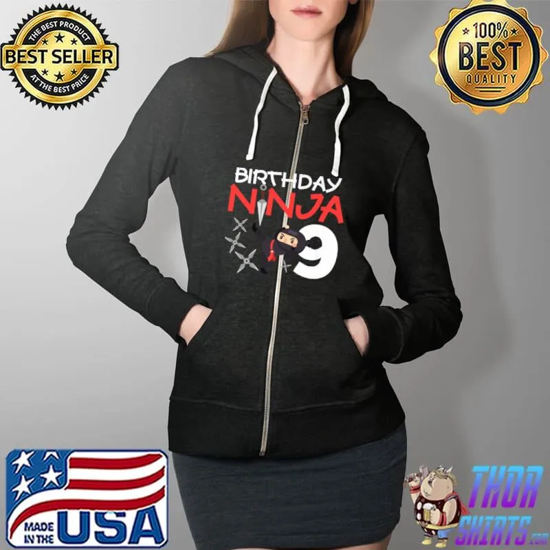 Birthday Ninja 9 Year Old B-Day Matching Family Cute Japan Premium T-Shirt Full Zip Hooded