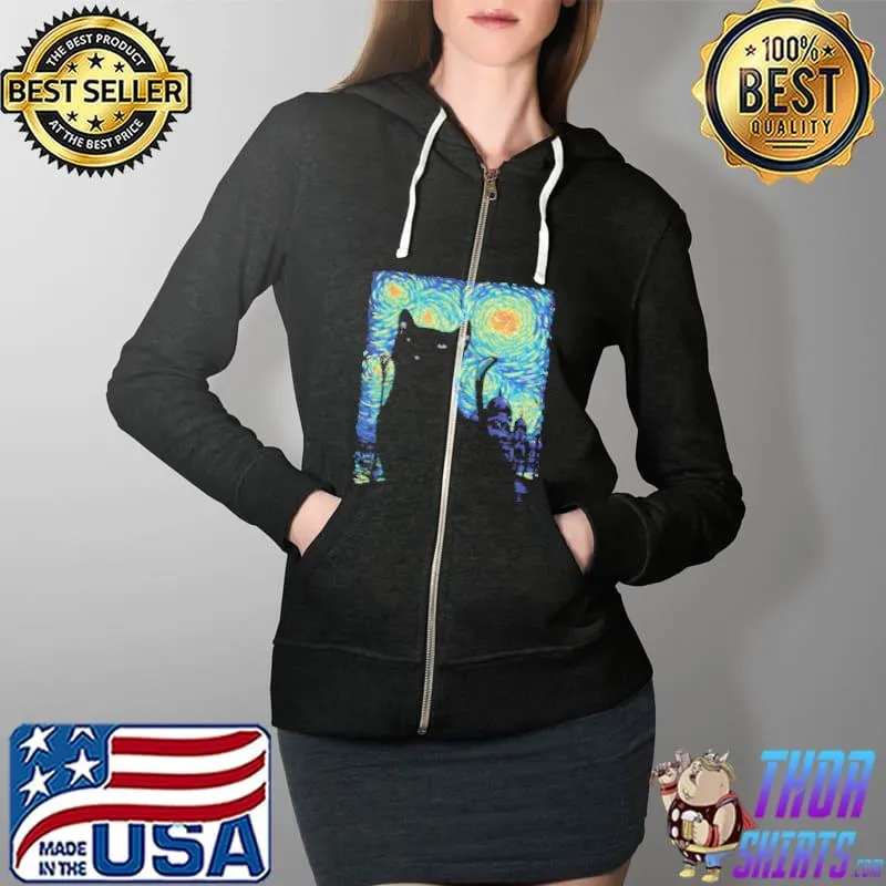 Black cat van gogh Full Zip Hooded
