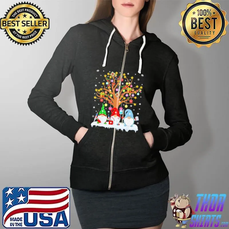 Christmas Element Tree With Gnome Nurse Christmas T-Shirt Full Zip Hooded