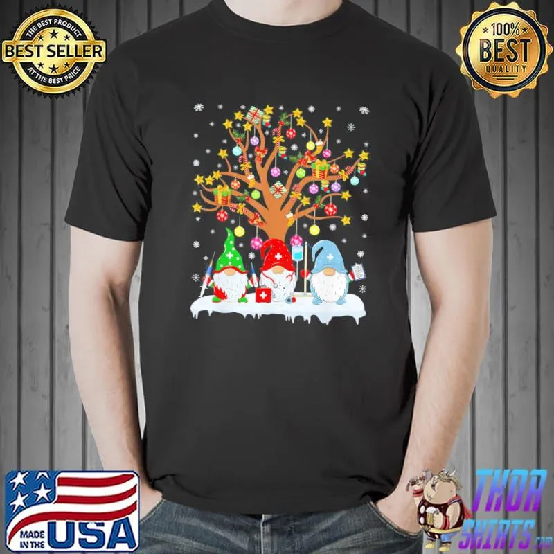 Christmas Element Tree With Gnome Nurse Christmas T-Shirt Unisex