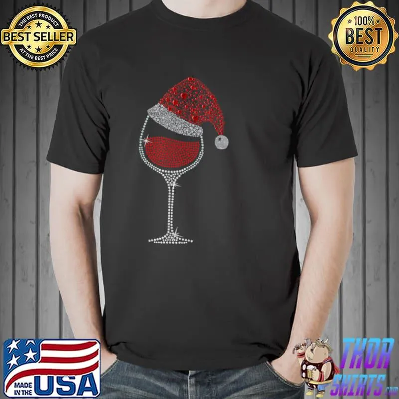 Christmas Red Wine Glass Funny Santa Hat Xmas Pajama Gifts T Shirt Unisex