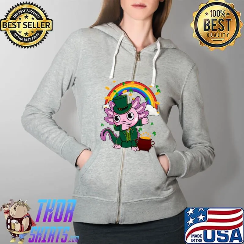 Dabbing Axolotl Leprechaun Happy St Patricks Day Girls Kids T- Full Zip Hooded