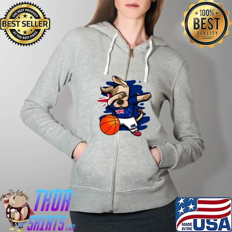 Dabbing Dog New Zealand Basketball Fans Jersey Sport Lovers T-Shirt Full Zip Hooded
