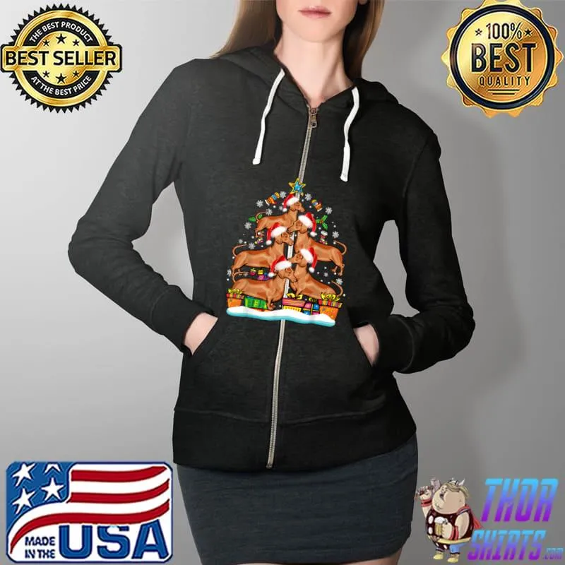 Dachshund Christmas Tree Santa Hat Decorations Xmas Gifts T Shirt Full Zip Hooded