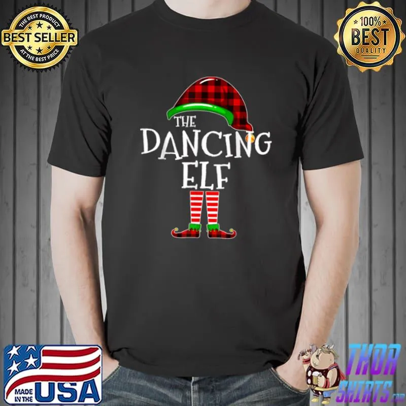 Dancing Elf Buffalo Plaid Matching Family Christmas Pajama T Shirt Unisex