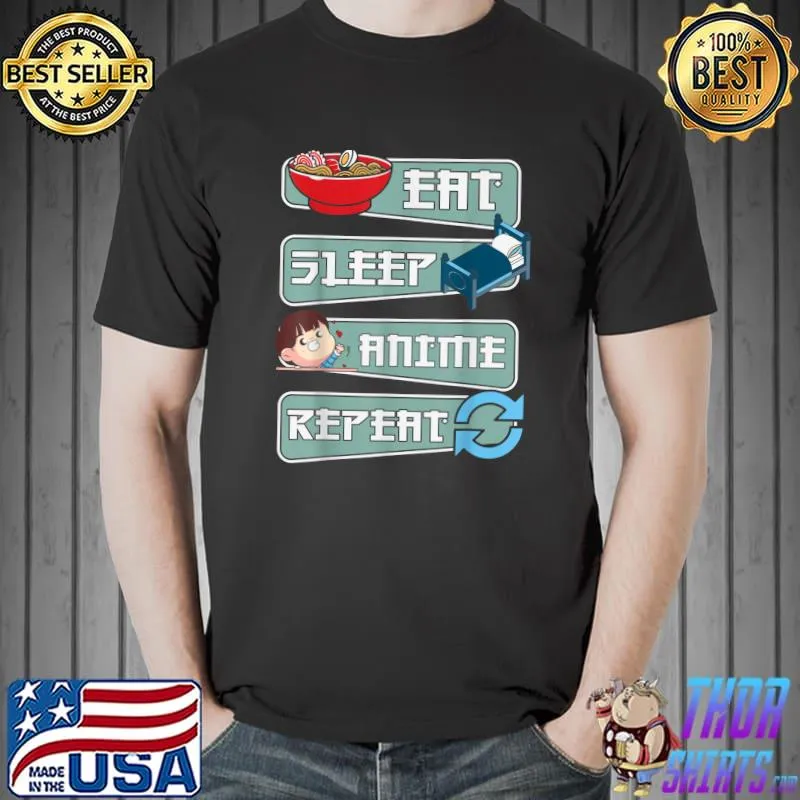 EAT SLEEP ANIME REPEAT Shirt, Anime Japanese Manga Kawaii T-Shirt
