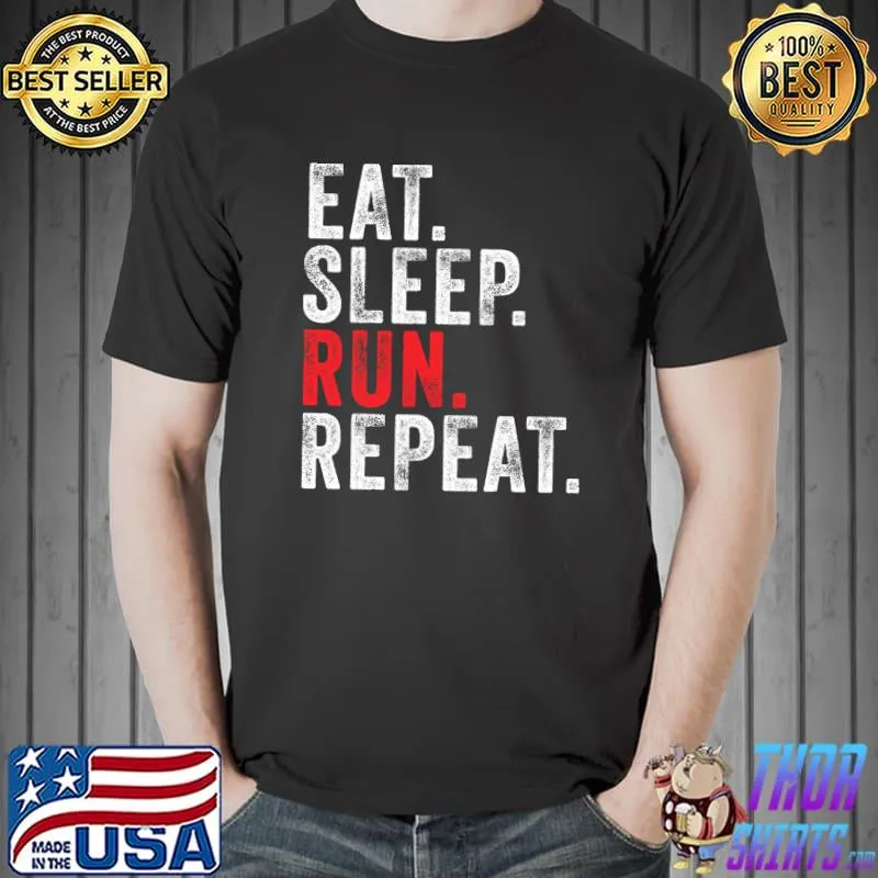 Eat Sleep Run Repeat Track And Field Marathon Running Retro T-Shirt