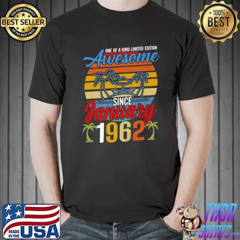 Funny Awesome Since January 1962 Vintage Retro Birthday Bday Premium T-Shirt Unisex