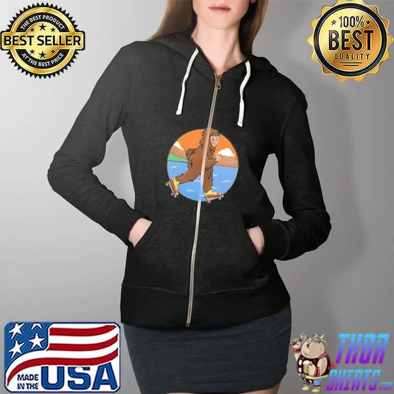 Funny Bigfoot Roller skating Shirt Full Zip Hooded