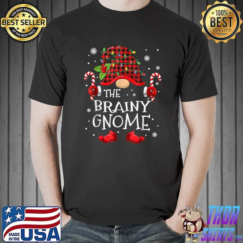Funny Brainy Gnome Buffalo Plaid Matching Family Christmas T-Shirt Unisex