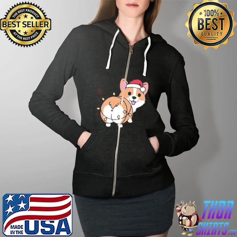 Funny Christmas Corgi Shirt Full Zip Hooded