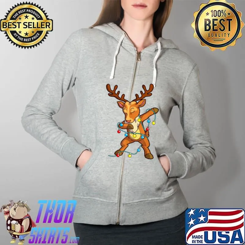 Funny Christmas Dabbing Reindeer Kids Girls Boys Cute Xmas Deer T-Shirt Full Zip Hooded