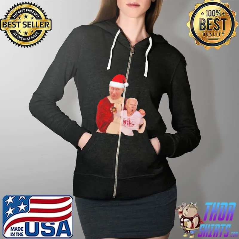 Funny Classic Biden and Putin Santa Christmas Funny Christmas T-Shirt Full Zip Hooded