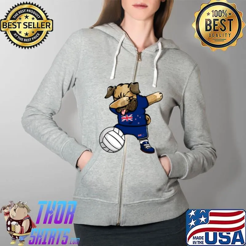 Funny Dabbing Pug New Zealand Volleyball Fans Jersey Sport T-Shirt Full Zip Hooded