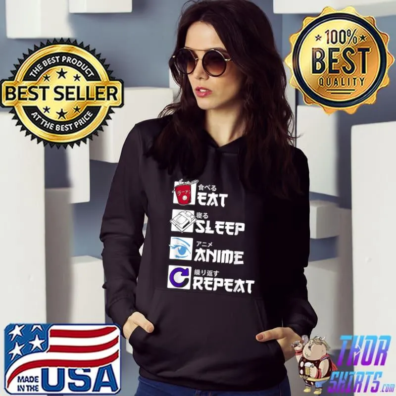 Funny Eat Sleep Anime Repeat Shirt, Anime Manga Shirts Gifts T-Shirt Hoodie