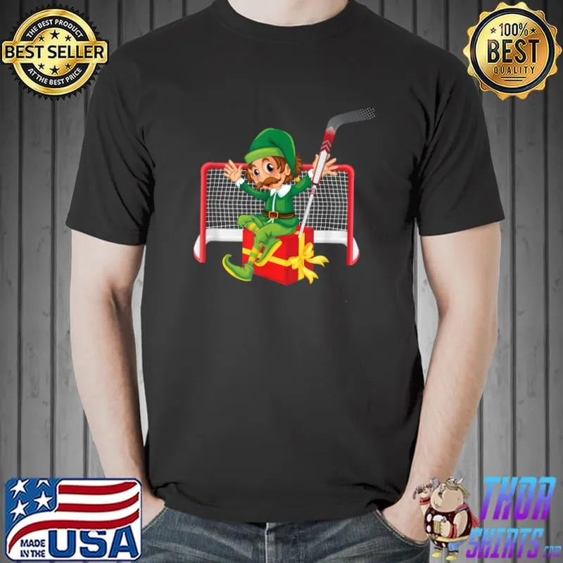Funny Elf Ice Hockey Player Christmas Cute Sports X-Mas Holiday T-Shirt Unisex