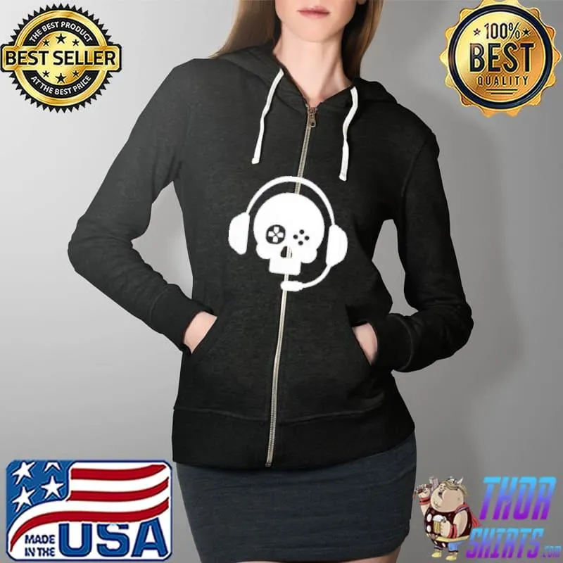Funny Gamer Skull Headset Shirt Full Zip Hooded