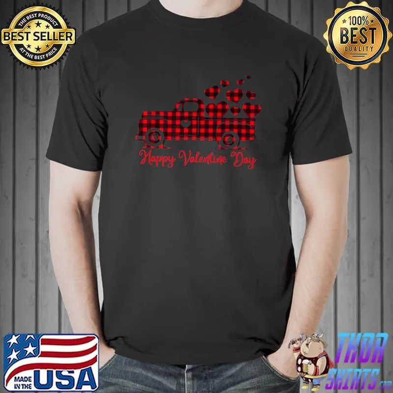 Funny Happy Valentine Day Valentines buffalo plaid Truck Premium T-Shirt Unisex