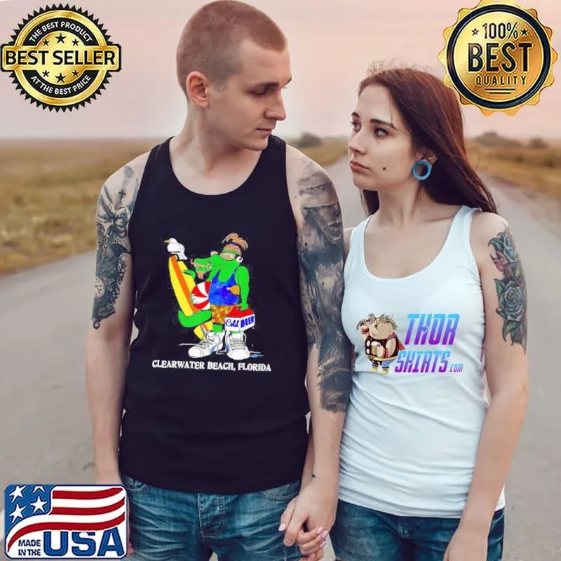 Funny Hipster clearwater beach Florida surfing alligator souvenir Tank Top