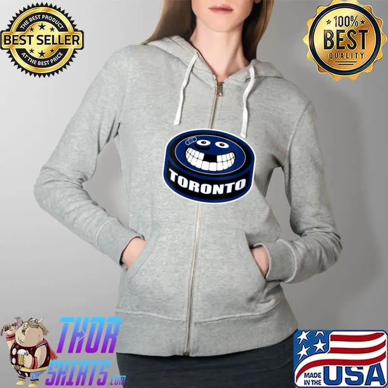 Funny Hockey Toronto Canada Funny Kid Adult Puck Smile Face T- Full Zip Hooded