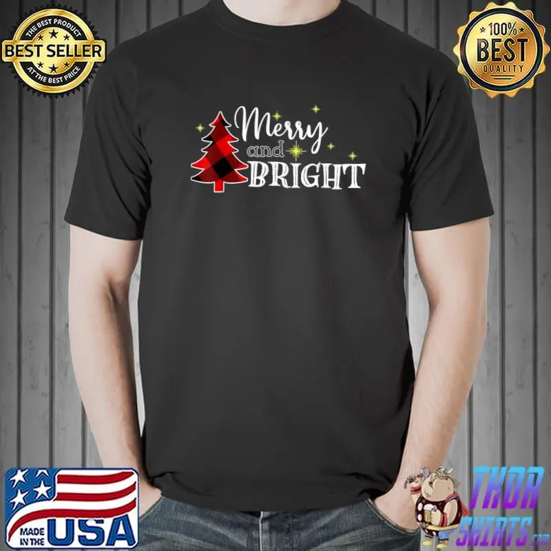 Funny Merry And Bright Funny Xmas Trees Buffalo Plaid Red T-Shirt