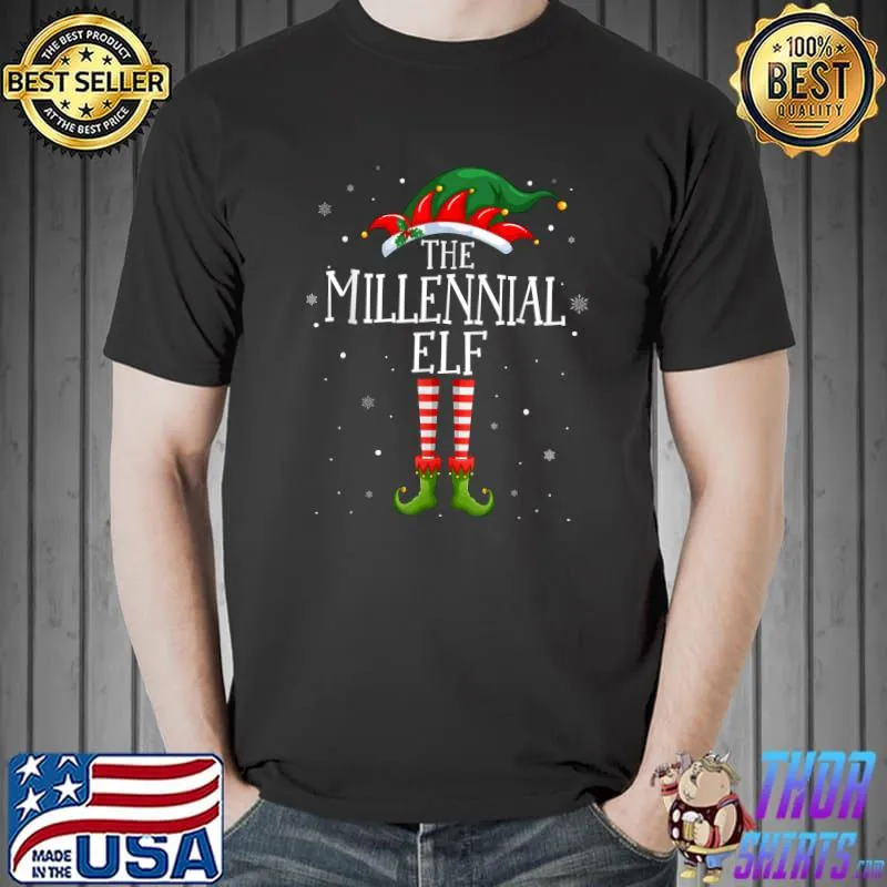 Funny Millennial Elf Matching Family Group Christmas Party Pajama T-Shirt Unisex