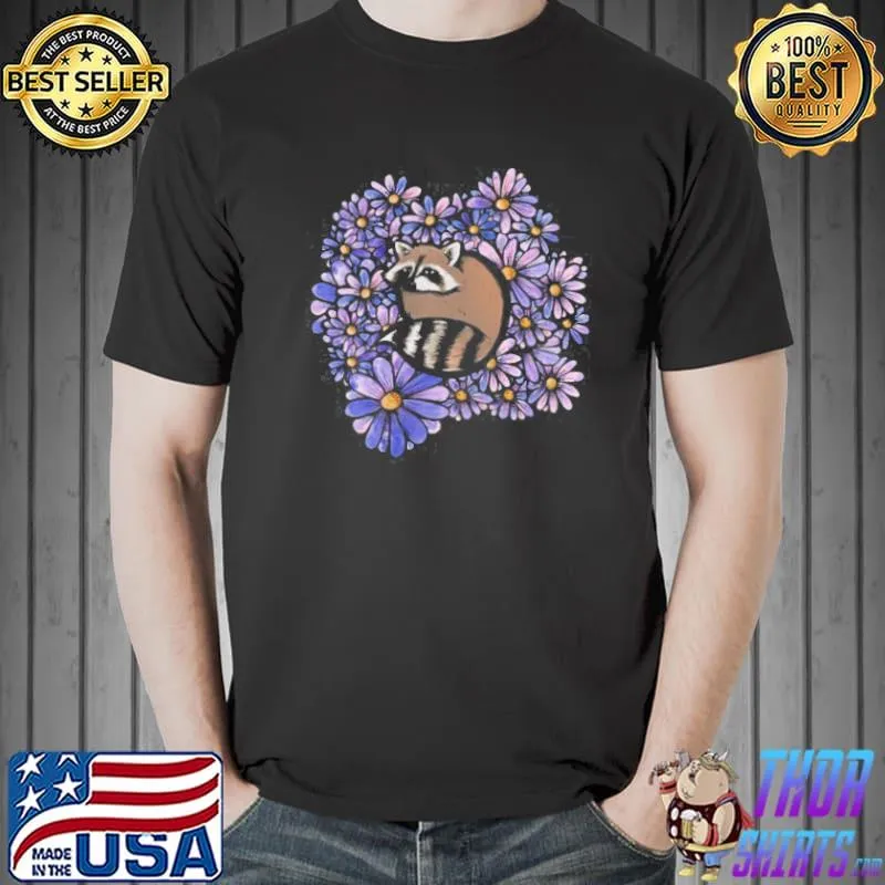 Funny Raccoon flower art fun summer raccoons shirt