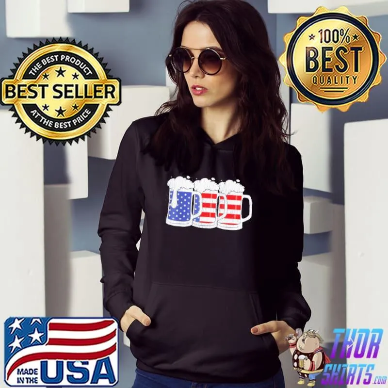 Funny Retro beer lover patriotic us flag 4th of july drinking Hoodie