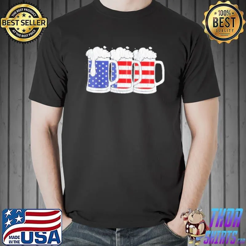 Funny Retro beer lover patriotic us flag 4th of july drinking shirt