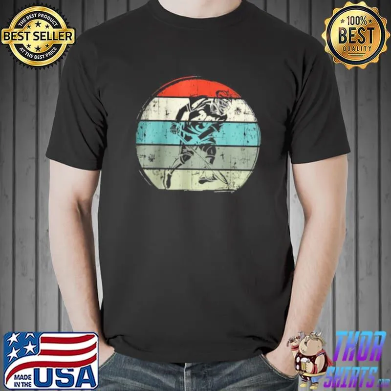 Funny Retro Sunset Lacrosse Player Stick T Shirt Unisex