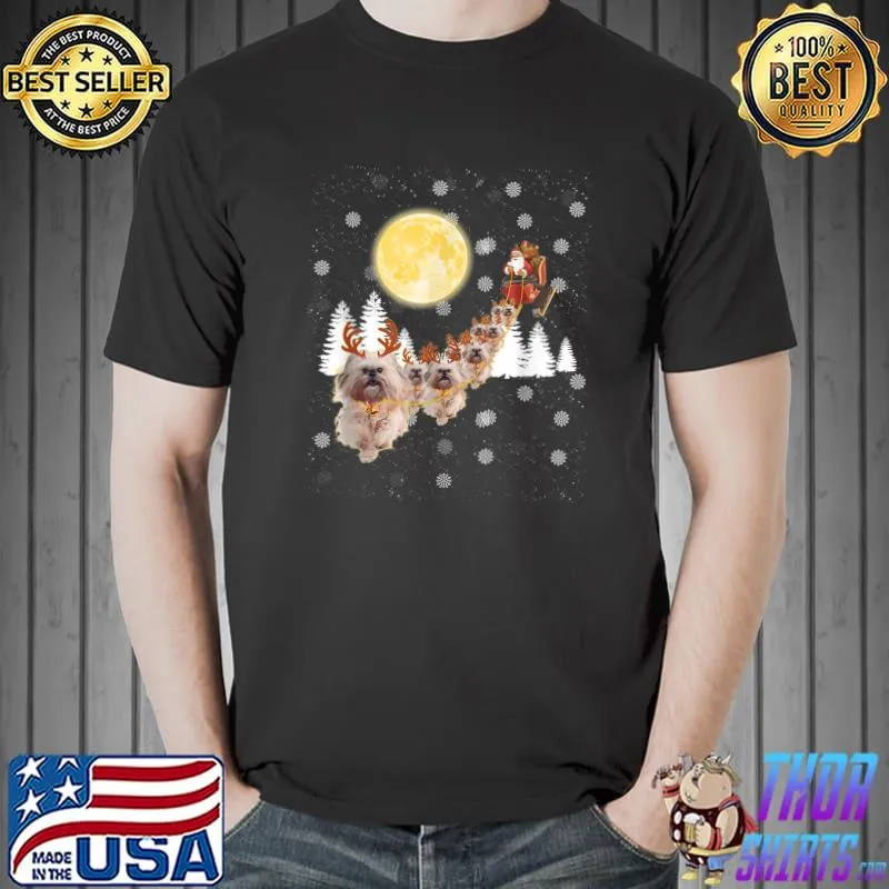 Funny Shih Tzu Reindeer Christmas Santa Riding Dog Pajamas T-Shirt Unisex