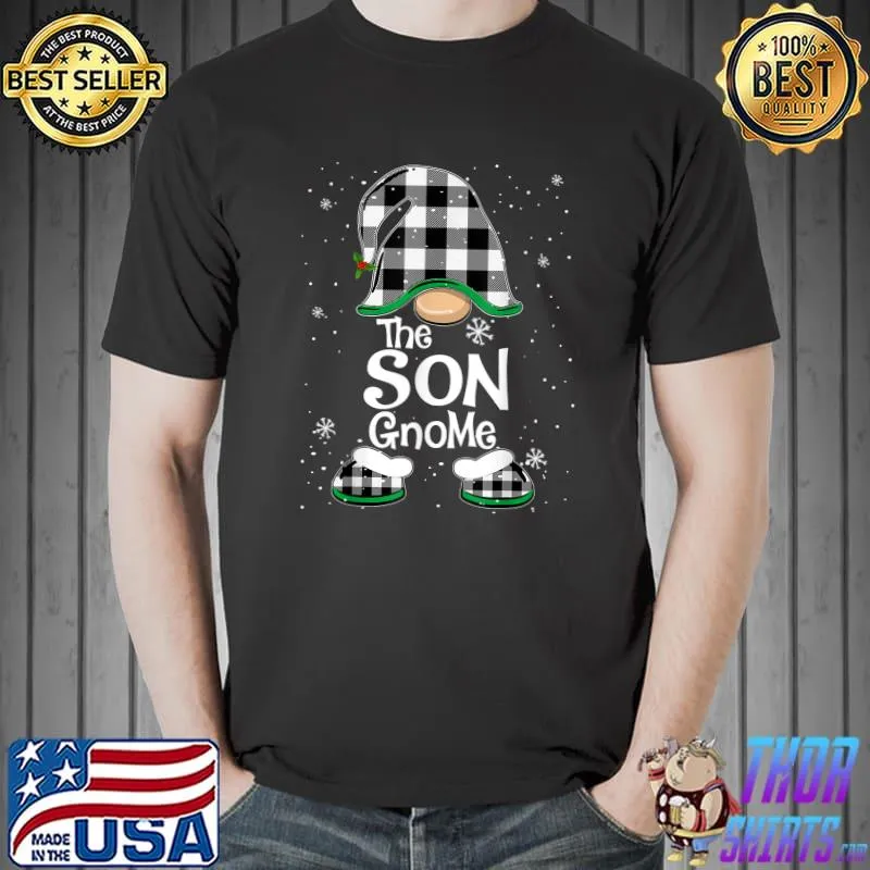 Funny Son Gnome Buffalo Plaid Matching Family Christmas Pajama T-Shirt Unisex