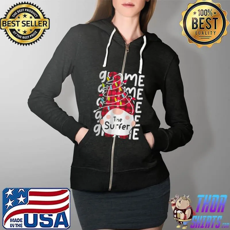 Funny The Surfer Gnome Matching Family Fun Christmas Lights Pajama T Shirt Full Zip Hooded