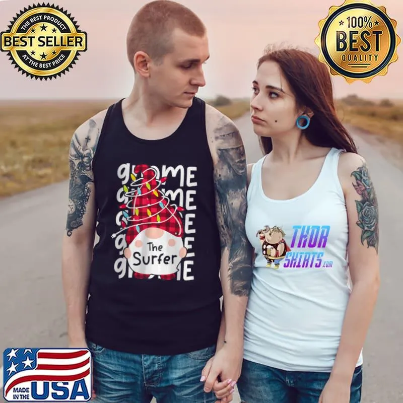 Funny The Surfer Gnome Matching Family Fun Christmas Lights Pajama T Shirt Tank Top