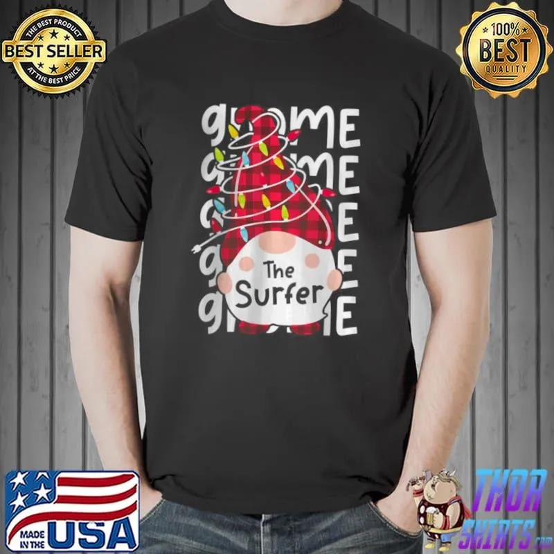 Funny The Surfer Gnome Matching Family Fun Christmas Lights Pajama T Shirt Unisex