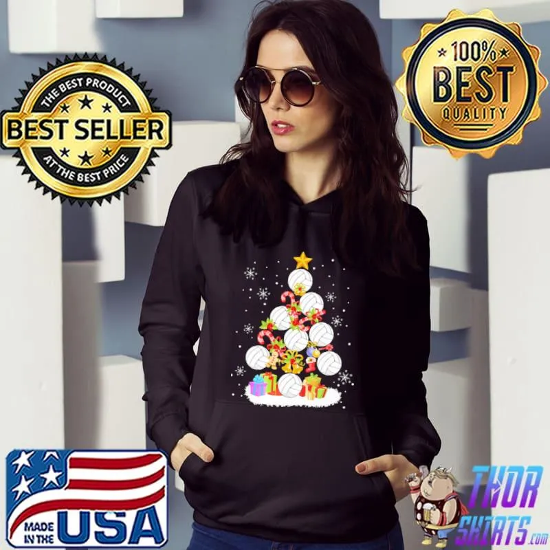 Funny Volleyball Christmas Tree Shirt Hoodie