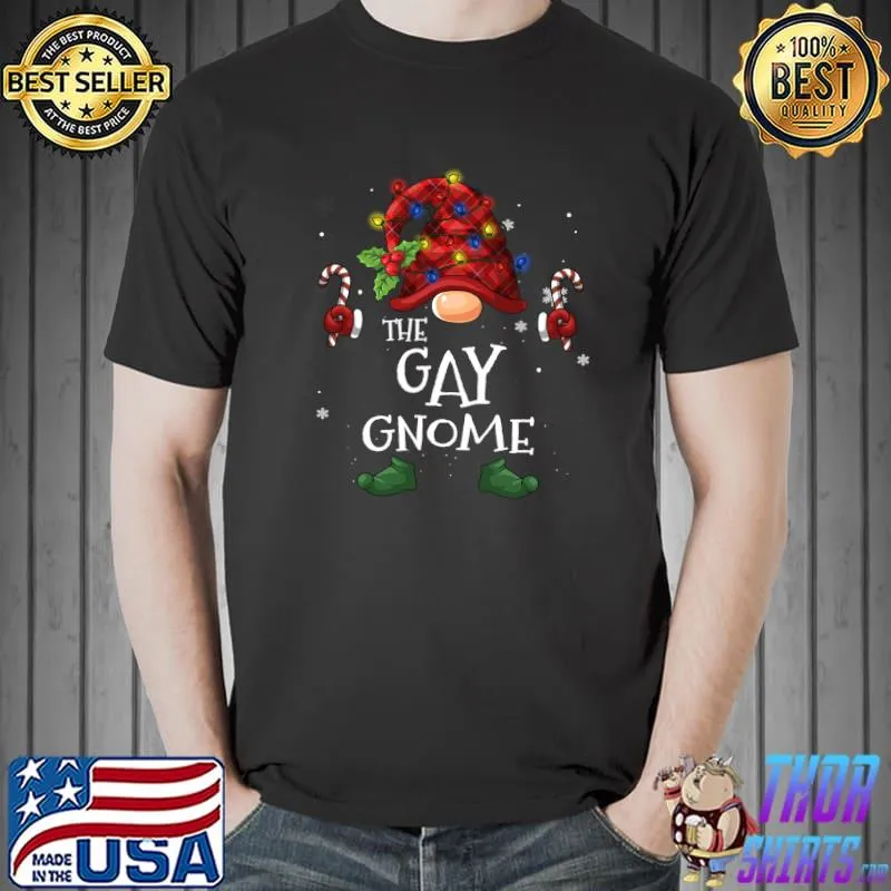 Gay Gnome Buffalo Plaid Christmas Tree Light T-Shirt Unisex