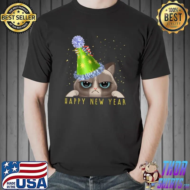 Happy New Year 2022 Funny New Year's Eve Cat Party Hat NYE T-Shirt Unisex