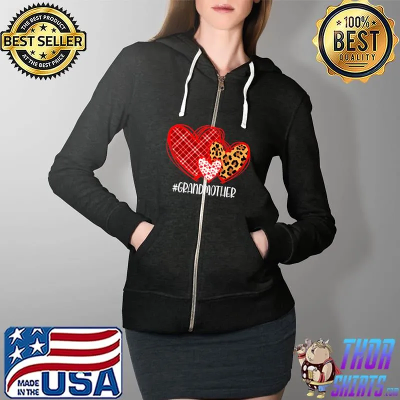 Hearts Love Grandmother Valentines Leopard Buffalo Plaid Premium T-Shirt Full Zip Hooded