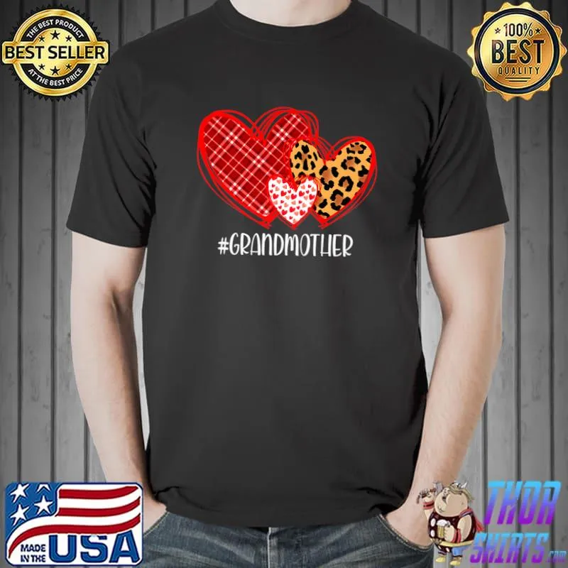 Hearts Love Grandmother Valentines Leopard Buffalo Plaid Premium T-Shirt Unisex