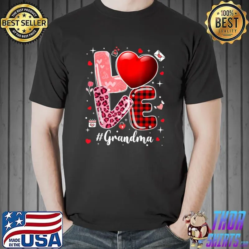 Hearts Valentines Day Love Grandma Leopard Buffalo Plaid T-Shirt Unisex