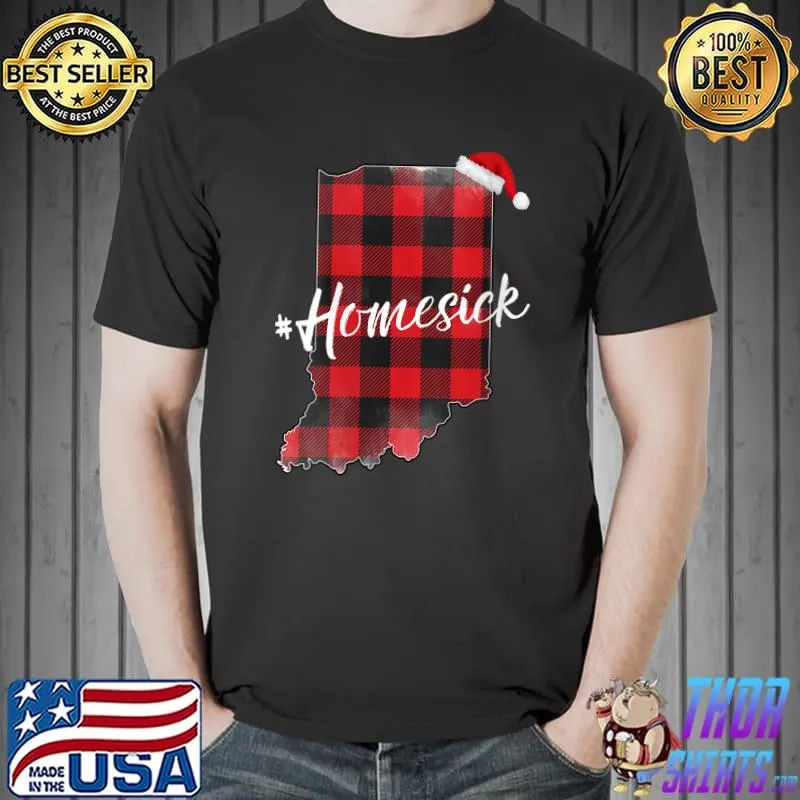 Indiana Buffalo Plaid Homesick Christmas Santa Hat State T-shirt