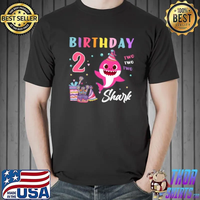 Kids Baby Cute Shark 2nd Birthday Boy Girl 2 Year Old Kids T Shirt Unisex