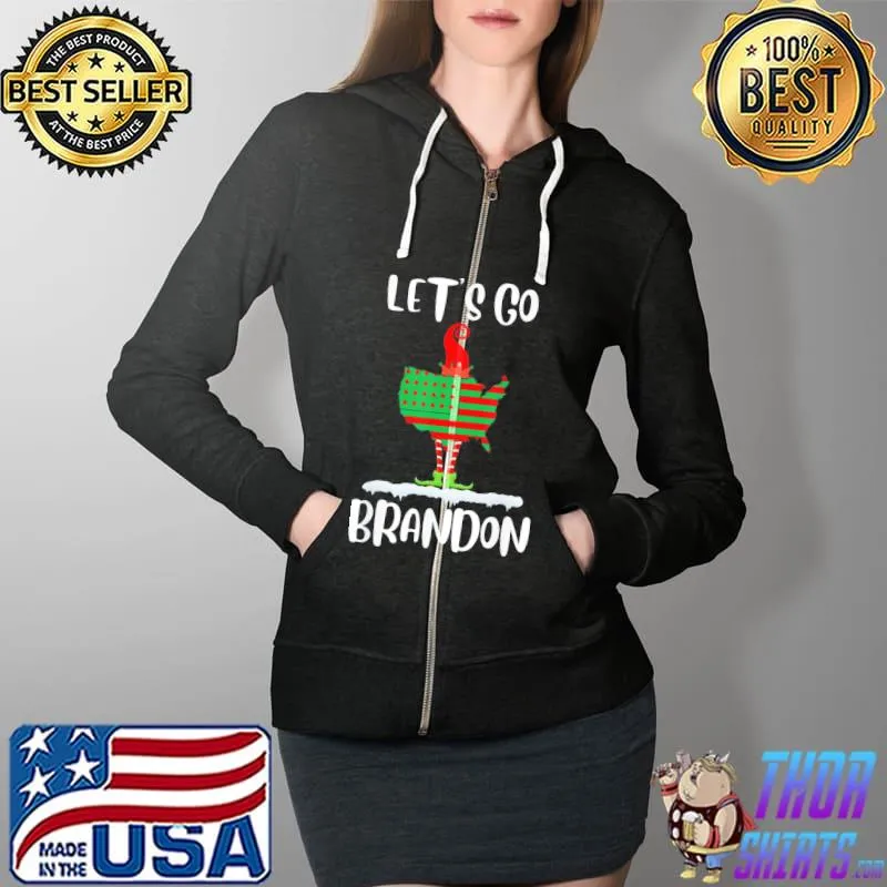 Let’s Go Brandon Brayden Braden US Flag Sassy Elf Christmas T-Shirt Full Zip Hooded