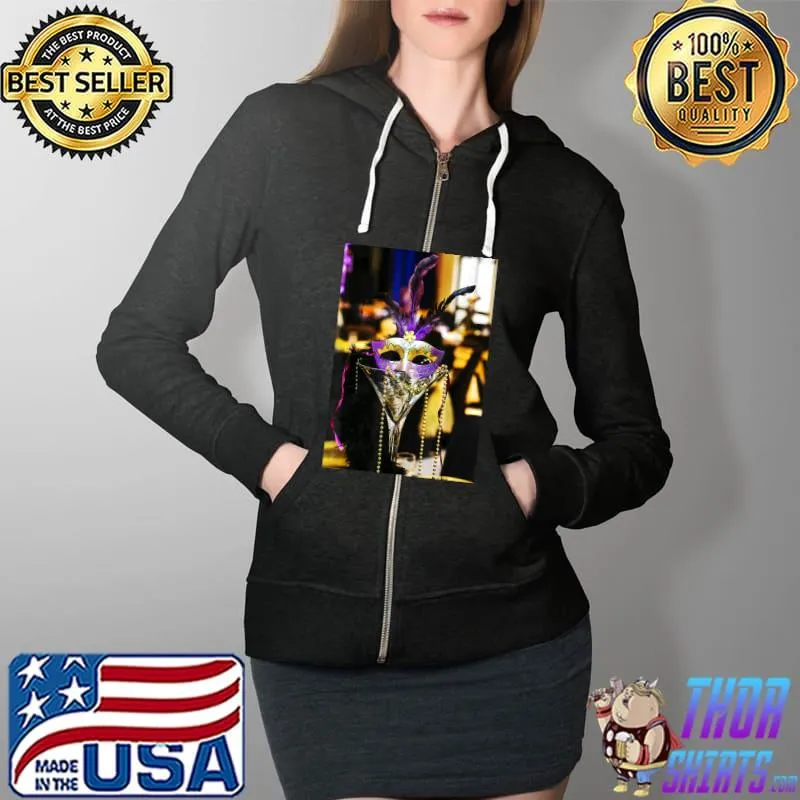 Mardi Gras Capuchon Mask New Orleans Carnival Costume T-Shirt Full Zip Hooded